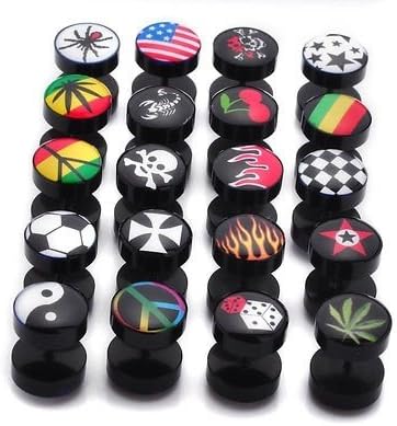 36pcs Lots Mixed Style Acrylic Skull Fake Ear Tunnels Screw Plugs Earlets Gauges IMIXLOT