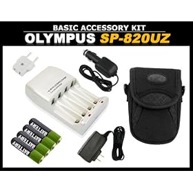 Accessory Kit for Olympus Stylus SP-820 UZ Digital Camera includes Charger + Batteries + Case