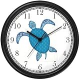 Blue Sea Turtle or Tortoise with Fancy Shell Design - JP Wall Clock by WatchBuddy Timepieces (Black Frame)