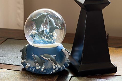 Dolphins Playing in the Ocean Waves Glass Musical Snow Globe Plays Song Blue Danube Waltz