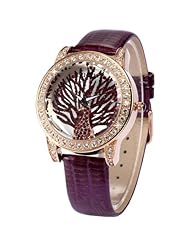 Fashion Lady Women Bling Crystal Peacock Pattern Purple Leather Band Quartz Watch WK1146