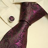 Y & G Purple Paisley Hochzeit Krawatte Rabatt Seide Krawatten Manschettenknöpfe gesetzt A1136