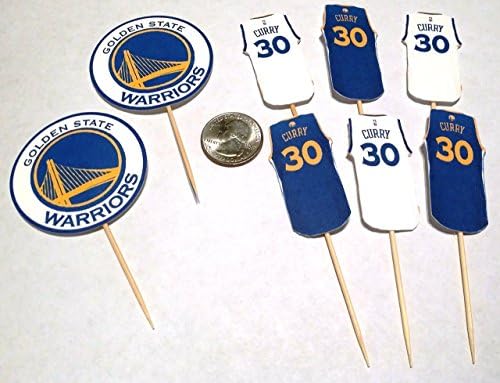 Golden State Warriors / Stephen Curry, Draymond Green or Kevin Durant Jersey Cupcake Toppers, Single Sided - Assorted 12 pc. Set - New Larger Size Not Pictured. See details.