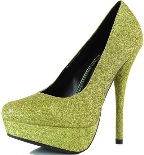 Women's Trendsup Glam-1 Gold Glitter Platform Pumps Shoes, Gold, 7