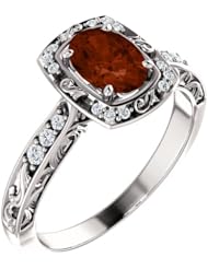 18K White Gold 7.00x5.00mm Oval Cut Mozambique Garnet and Diamond Ring -- LIFETIME WARRANTY