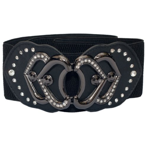eVogues Plus Size Heart Rhinestone Accented Elastic Fashion Belt
