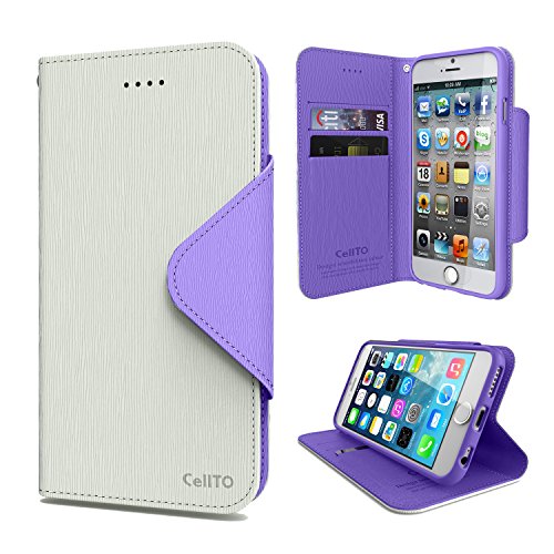iPhone 6S Plus Case, Cellto PU Leather Wallet Cover Stand and Reversible Magnetic Flap [Lifetime Warranty] Flip Cover for iPhone 6 Plus (2014) / 6S Plus (2015) - White/Purple
