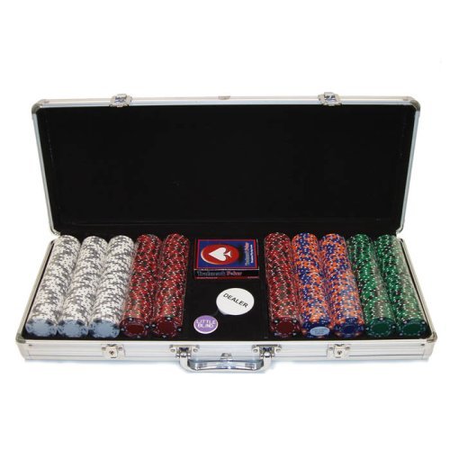 Trademark Poker 500 14-Gram 3 Color Ace-King Suited Poker Chip Set with Aluminum Case