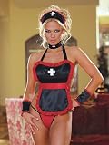 Nasty Nurse Costume 6 Piece Apron Cap Choker Cuffs g-String