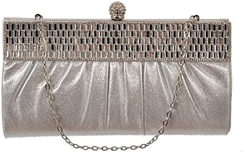 Women's Faux Leather Clutch with Rhinestone-Studded Band by Crystale Jewellery Silver