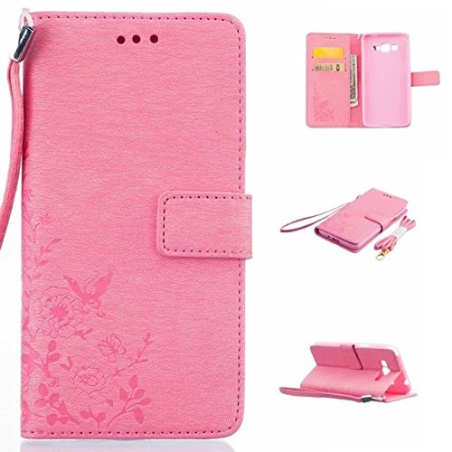Samsung Galaxy Grand Prime G530 Butterfly Case, Gkin Premium PU Leather [Wallet Kickstand ] Case All-Powerful Cover for Samsung Galaxy Grand Prime G530(Pink)