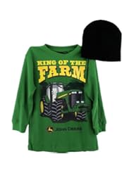 Apparel: John Deere "King of the Farm" Green Thermal Shirt & Beanie Hat Set 8-14/16 (L (14/16))
