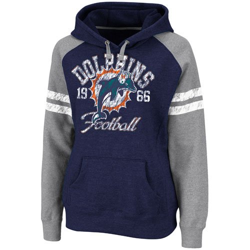 NFL Women's Miami Dolphins Gameday Heroes II Long Sleeve Raglan Pullover Fleece Heather Hood (Athletic Navy Heather/Athletic Gray Heather, XX-Large)