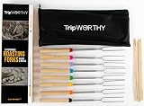 Marshmallow Roasting Sticks & BONUS 10 Bamboo Skewers (Kid Friendly) - Set of 8 Telescoping S'more Skewers / Hot Dog Forks (32 Inch) - Great for Outdoor Campfire, Patio Fire Pit - Camping Cookware