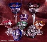 Review glasses  / Collection of 8 assorted coloured Cut Glass Glasses