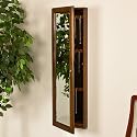 Wall-Mounted Rectangle Jewelry Cabinet with Mirror - Walnut Finish