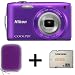 Nikon Coolpix S3300 Digital Camera - Purple + Case And 8gb M