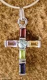 Amethyst and blue topaz necklace, 'Colorful Cross'