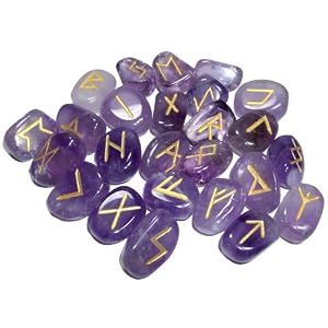 AMETHYST GEMSTONE RUNE SET 25 PCS. PLUS FREE VELVET BAG and free quartz crystal