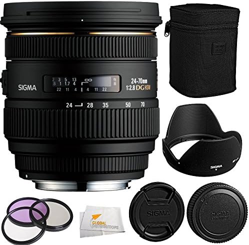 Sigma 24-70mm f/2.8 IF EX DG HSM AF Standard Zoom Lens for Nikon Digital SLR Cameras + 3 Piece Filter Kit (UV-CPL-FLD) + Microfiber Cleaning Cloth