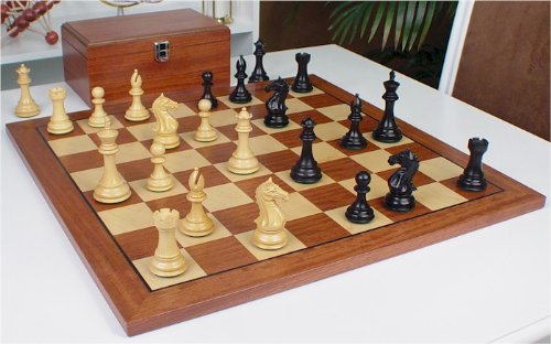 Fierce Knight Staunton Chess Set in Ebonized Boxwood with Mahogany Chess Board & Box - 3.5