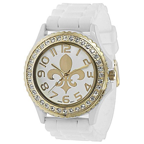 Geneva Platinum 6886 Women's Rhinestone Fleur De Lis Silicone Watch