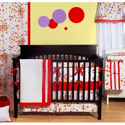 350 Thread Count Sateen Sprinkles 4 Piece Crib Bedding Set in White / Yellow / Red / Lilac