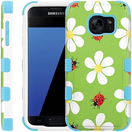 Flower with Ladybug [ARMOR-TUFF] Rugged [Duel Layer] Hybrid Hard Soft rubber Protective Case [Heavy Duty] Cover drops and impacts for Samsung Galaxy S7 SM-G930 (Released in 2016)