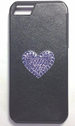 DEOS Lavender Crystal Heart Case Cover W/ Swarovski Elements For Apple iPhone 5 / 5S Black - Retail Packaging