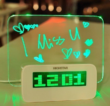XREXS ® Digital Alarm Clock 4 USB Clock Message Board Memo Board and Highlighter/alarm Clock (green)