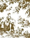 Toile (Lady & Son feeding Chickens) Backgrounder Cling Mounted Red Rubber Stamp by Cornish Heritage Farms