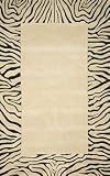 Wool Hand Tufted Area Rug Zebra Border 8 Round Neutral Carpet