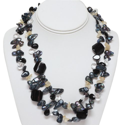 20 Inch Multi-Color Freshwater Pearl And Semi-Precious Double Strand Necklace