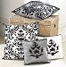 4 Decorative Throw Pillows Black White & Pewter Flocked Damask