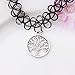 Longil Women Vintage Black Gothic Stretch Elastic Double Line Henna Tattoo Choker Collar Necklace with Tree Pendant Hippy Popular for 80s 90s