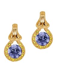 2.00 Ct Round Blue Tanzanite Yellow Sapphire 14K Yellow Gold Earrings