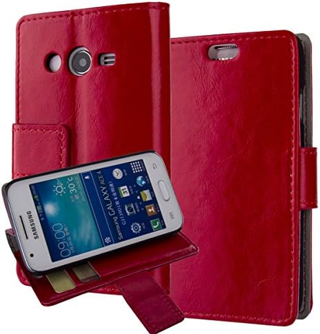 G313H, Ace 4 Lite G313ML Case,Samsung Galaxy Ace 4 Lite G313ML Cover Aomax® Wallet Card Slot View Stand Premium Protective Leather Cover Case+ HD Screen Protector for Samsung Galaxy Ace 4 Lite G313ML G313H (HDFM Red)