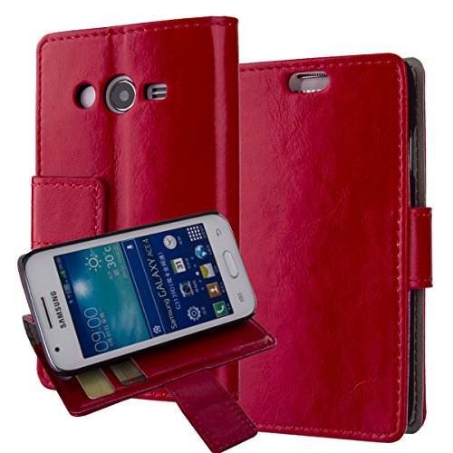 G313H, Ace 4 Lite G313ML Case,Samsung Galaxy Ace 4 Lite G313ML Cover Aomax® Wallet Card Slot View Stand Premium Protective Leather Cover Case+ HD Screen Protector for Samsung Galaxy Ace 4 Lite G313ML G313H (HDFM Red)