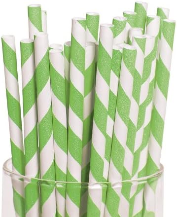 Lime Green Striped Paper Straws - Birthday and Theme Party Supplies - 12 per Pack
