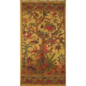 Tree of Life Tab Top Curtain-Drape-Door Panel-Mustard