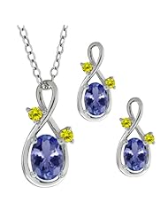 1.73 Ct Oval Blue Tanzanite Gemstone Sterling Silver Pendant Earrings Set
