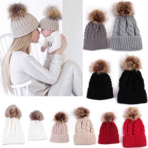 GBSELL Mom And Baby Winter Knitting Keep Warm Hat Sport Cap (White)