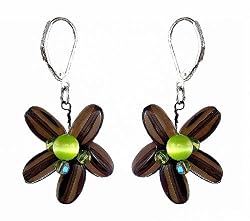 Earrings - E419 - Whimsical Flowers - Glass and Acrylic ~ Brown