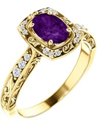 18K Yellow Gold 7.00x5.00mm Oval Cut Chatham Created Alexandrite and Diamond Ring -- LIFETIME WARRANTY