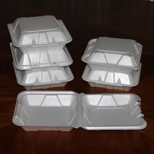 Foam Hinged Lid Carryout Containers Large, Single Compartment w/ Optional Lid Vents 9