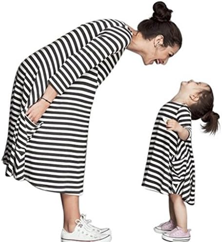 quackgrass Classic Fall Family Matching Mother Daughter Striped Casual Dress,100