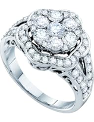 2.01 Carat (ctw) 14K White Gold Round Cut Diamond Ladies Cluster Flower Ring 2 CT