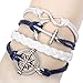 Silver Infinity Anchor Love Charms Leather Rope Knit Wrap Bracelet White Black