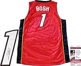 Chris Bosh Autographed/Hand Signed Authentic Miami Heat Red Jersey (James Spence)
