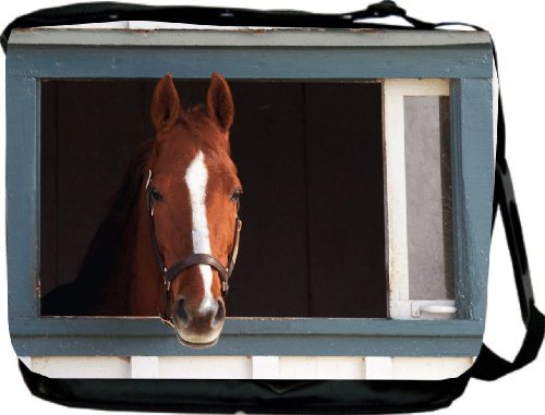 Horse in Stable Design Messenger Bag – Laptop Bag ***with matching coin purse wallet*** -School Bag – Reporter Bag – Unisex – Ideal Gift for all occassions!